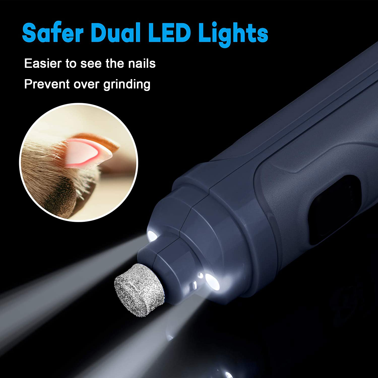 SmartpawLite Pet Nail Grinder Trimmer LED Model New Version - Safer Dual LED Lights
