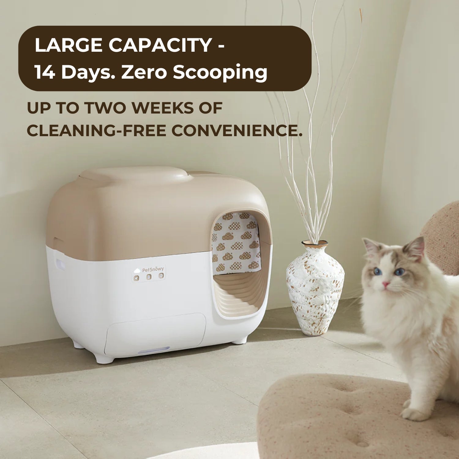 PetSnowy SNOW+ Self-Cleaning Cat Litter Box – Best Odor Control with Hands-Free Cleaning