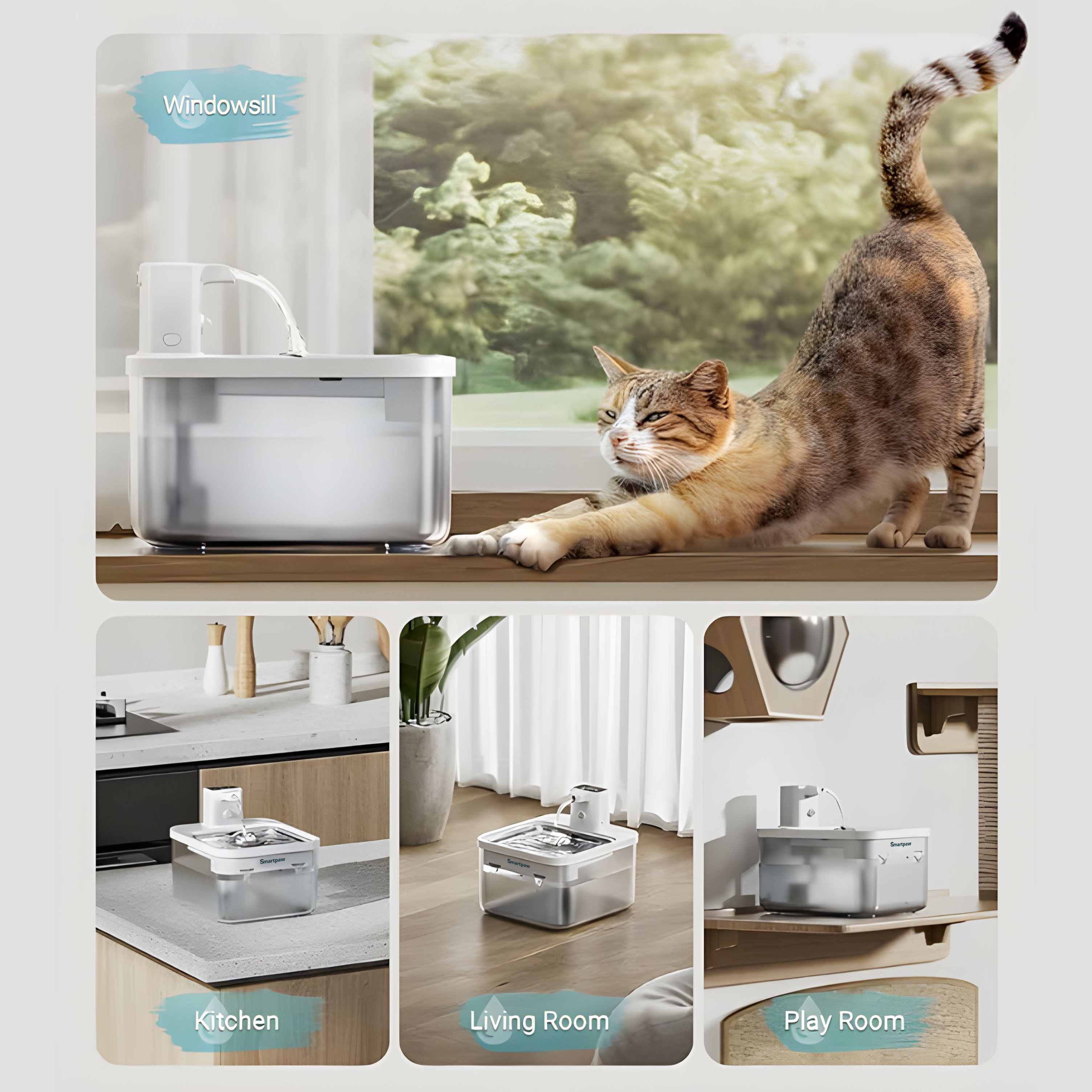 Smartpaw Wireless Pet Water Fountain Gen 2 - Rechargeable, Battery Operated, Stainless Steel, Motion Sensor, High Filtration for Cats & Dogs