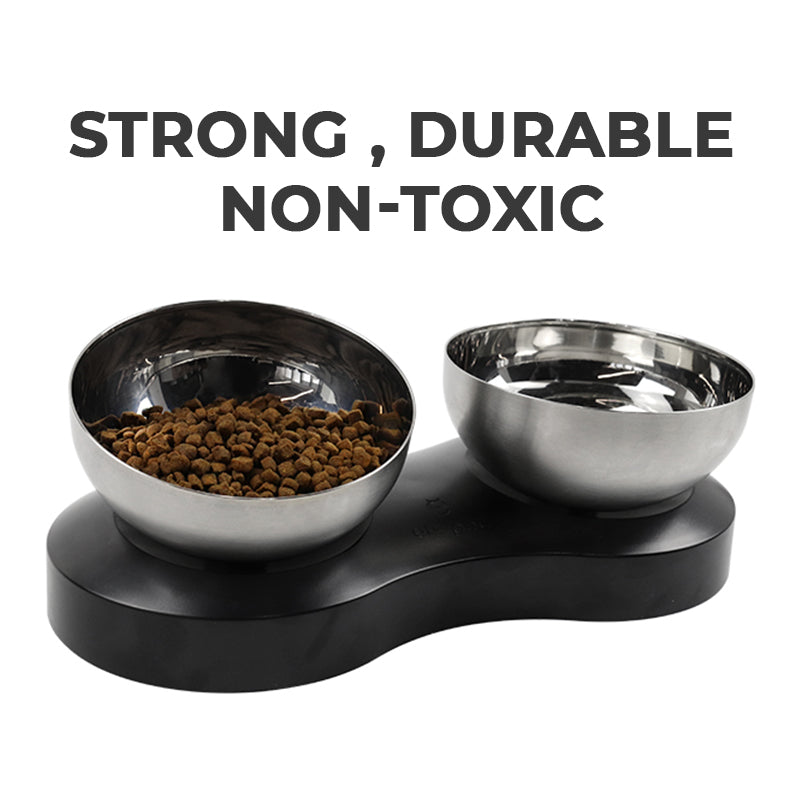 ELSPET Adjustable Stainless Steel Double Cat Pet Bowls - Strong, Durable and Non-toxic