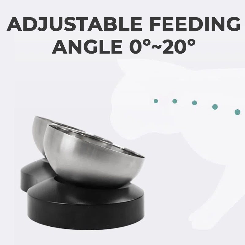 ELSPET Adjustable Stainless Steel Double Cat Pet Bowls - Adjustable Feeding Angle of 0 to 20 Degree range