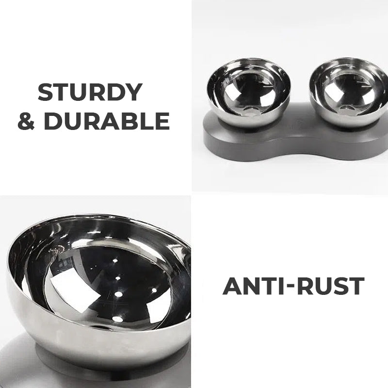 ELSPET Adjustable Stainless Steel Double Cat Pet Bowls - Sturdy, Durable and Anti-Rust