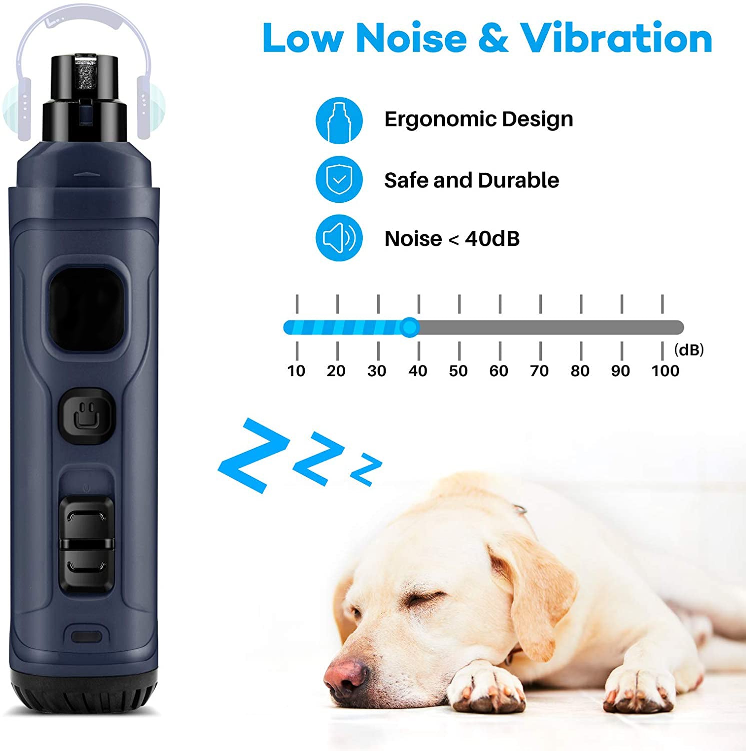 SmartpawLite Pet Nail Grinder Trimmer LED Model New Version - Low Noise and Vibration