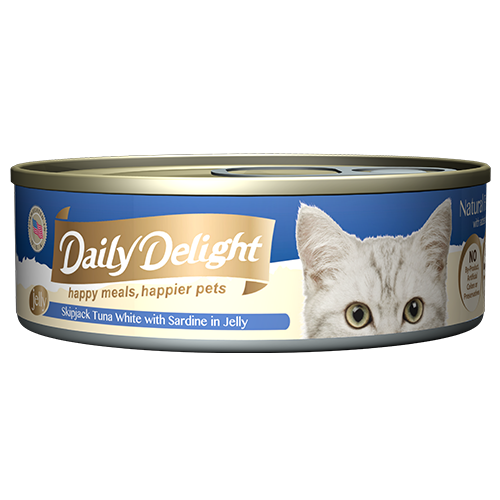 Daily Delight Canned Wet Food For Cats 80g (Jelly Range) - Skipjack Tuna White with Sardine in Jelly