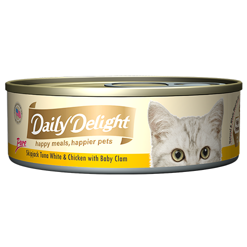 Daily Delight Canned Wet Food For Cats 80g (Pure Range) - Skipjack Tuna White and Chicken with Baby Clam
