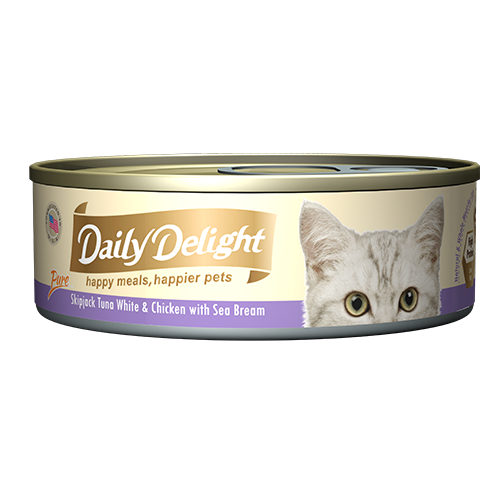 Daily Delight Canned Wet Food For Cats 80g (Pure Range) - Skipjack Tuna White and Chicken with Sea Bream