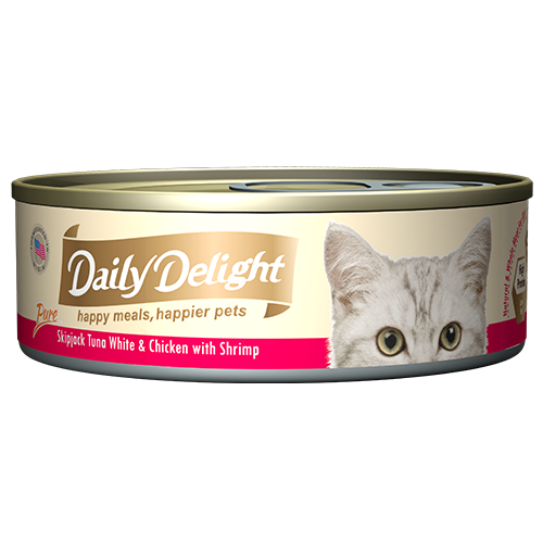 Daily Delight Canned Wet Food For Cats 80g (Pure Range) - Skipjack Tuna White and Chicken with Shrimp